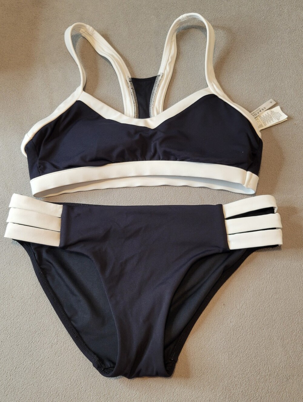Seafolly Black and White Swimsuit Bikini Set Top US6 Bottom US8
